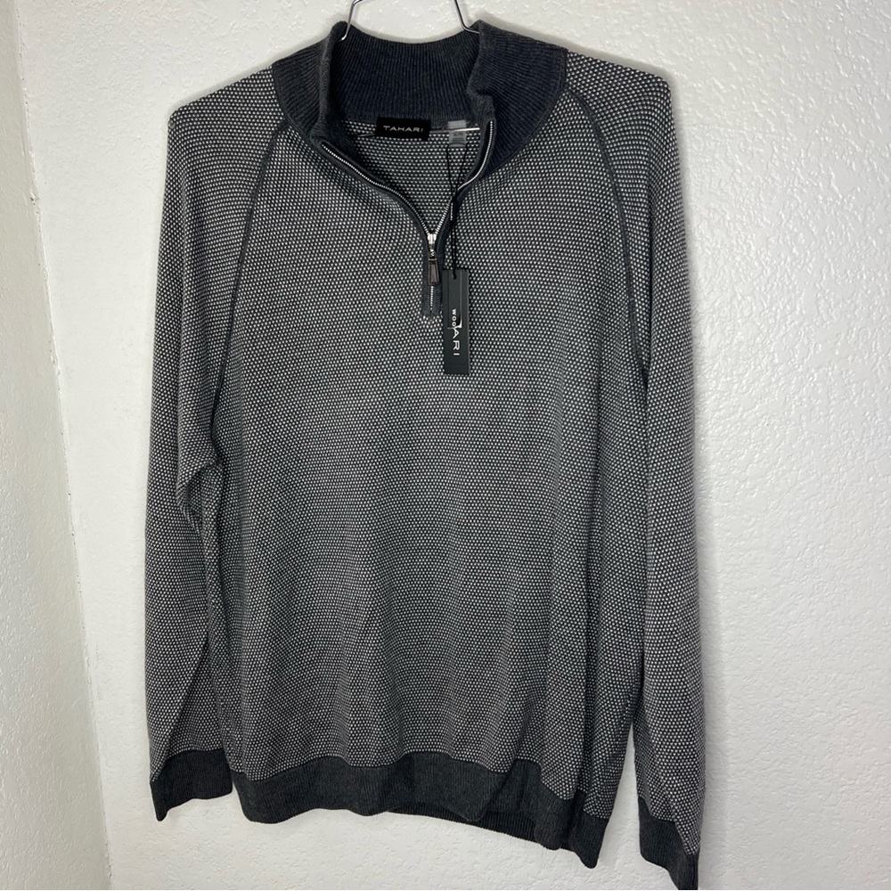 Nwt Tahari Men’s Wool 1/4 Zip Long Sleeve Pullover chalkboard Heather Frost XL
